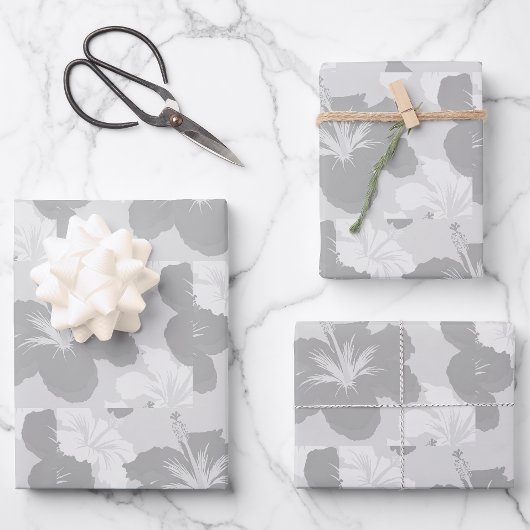 Minimalist Gray Hibiscus Floral Modern Geschenkpapier Set