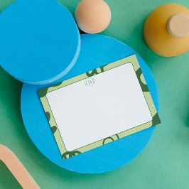 Minimalist Green Border Monogram Note Card Mitteilungskarte