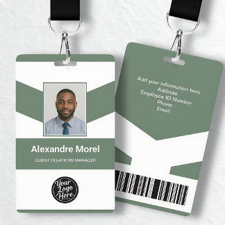 Minimalist Green Chevron Professional Name Tag Ausweis