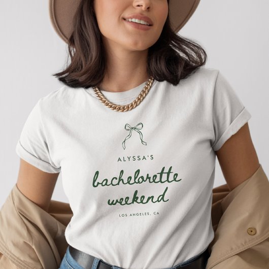 Minimalist Green Coquette Bow Bachelorette Weekend T-Shirt