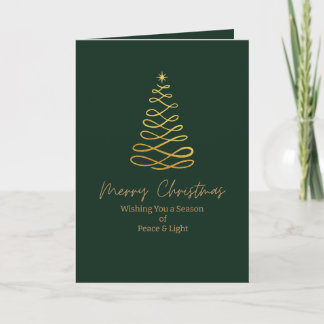 Minimalist Green & Gold Folded Christmas Card Feiertagskarte