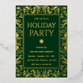 Minimalist Green & Gold Holiday Gathering Folieneinladung (Vorderseite)