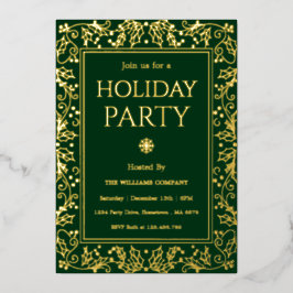 Minimalist Green & Gold Holiday Gathering Folieneinladung