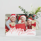 Minimalist Green Gold Merry Christmas Handwriting Einladung (Stehend Vorderseite)