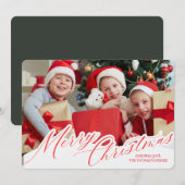 Minimalist Green Gold Merry Christmas Handwriting Einladung (Vorne/Hinten)