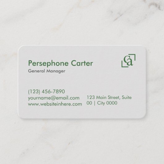 Minimalist Green Gray Clean Modern Managers Visitenkarte (Vorderseite)