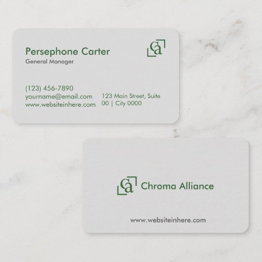 Minimalist Green Gray Clean Modern Managers Visitenkarte (Vorne/Hinten)