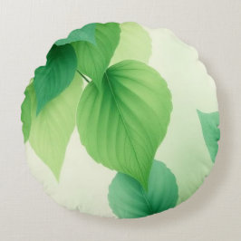 Minimalist Green Leaves Art – Botanical Print Rundes Kissen