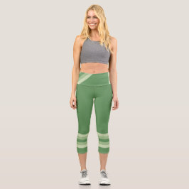 Minimalist Green Retro Stripes Text on Bold Green Capri Leggings