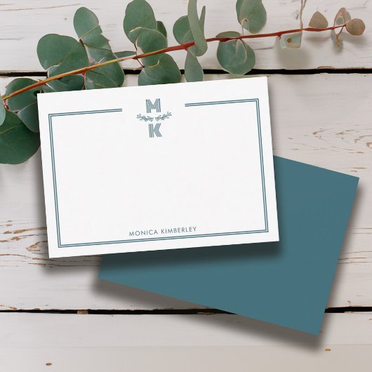 Minimalist Green Two Border Monogram Note Card Mitteilungskarte