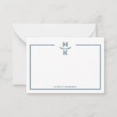 Minimalist Green Two Border Monogram Note Card Mitteilungskarte (Vorderseite)