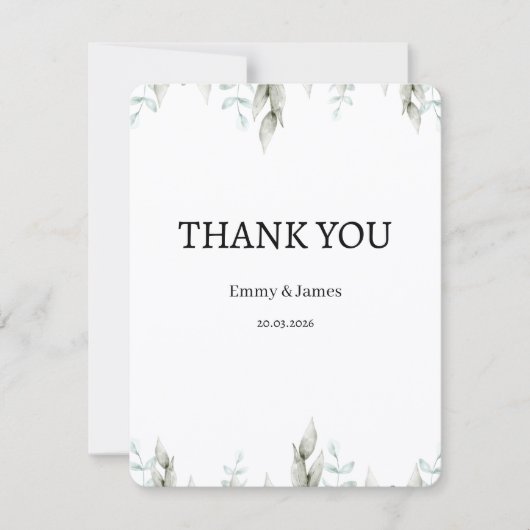Minimalist Greenery Wedding Thank You Card (Vorderseite)