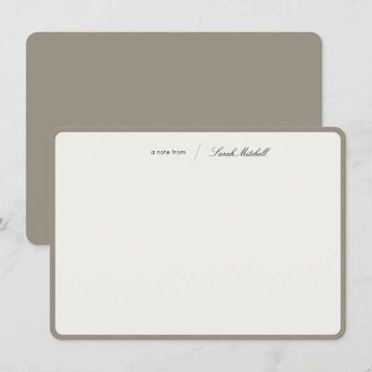 Minimalist Greige Personalized Script Rounded Mitteilungskarte (Vorne/Hinten)