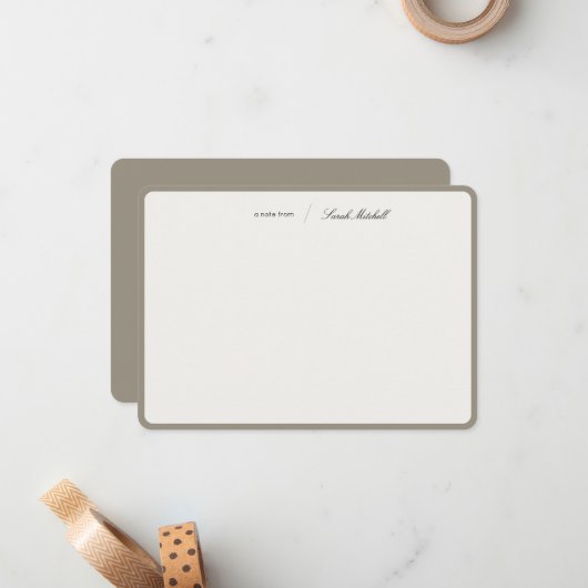 Minimalist Greige Personalized Script Rounded Mitteilungskarte (Vorderseite/Rückseite Beispiel)