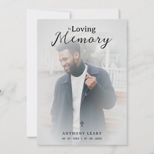 Minimalist Grey Transparency Overlay Photo Funeral Einladung (Vorderseite)