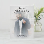 Minimalist Grey Transparency Overlay Photo Funeral Einladung (Stehend Vorderseite)