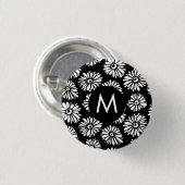 Minimalist Groovy Black and White Daisy Monogram Button (Vorne & Hinten)