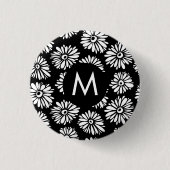 Minimalist Groovy Black and White Daisy Monogram Button (Vorderseite)