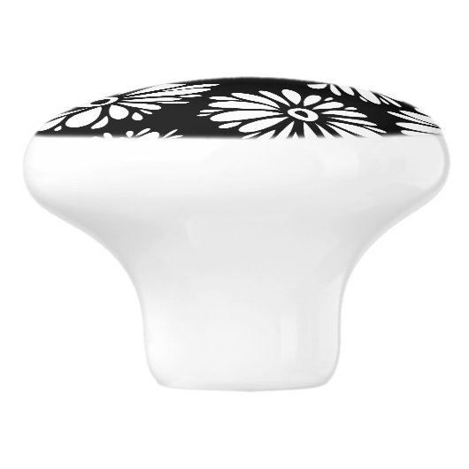 Minimalist Groovy Black and White Daisy Monogram Keramikknauf (Seitenansicht)