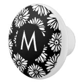 Minimalist Groovy Black and White Daisy Monogram Keramikknauf (Rechts)