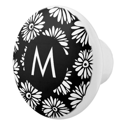 Minimalist Groovy Black and White Daisy Monogram Keramikknauf (Rechts)