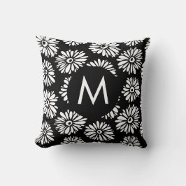 Minimalist Groovy Black and White Daisy Monogram Kissen