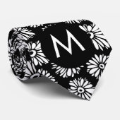Minimalist Groovy Black and White Daisy Monogram Krawatte (Gerollt)