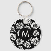 Minimalist Groovy Black and White Daisy Monogram Schlüsselanhänger (Vorderseite)