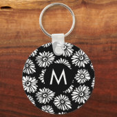 Minimalist Groovy Black and White Daisy Monogram Schlüsselanhänger (Vorderseite)