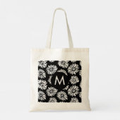 Minimalist Groovy Black and White Daisy Monogram Tragetasche (Rückseite)