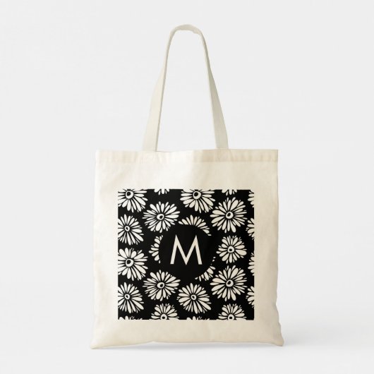 Minimalist Groovy Black and White Daisy Monogram Tragetasche (Rückseite)