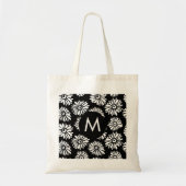 Minimalist Groovy Black and White Daisy Monogram Tragetasche (Vorne)