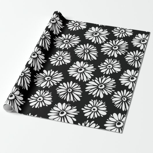 Minimalist Groovy Black and White Daisy Pattern Geschenkpapier (Ungerollt)