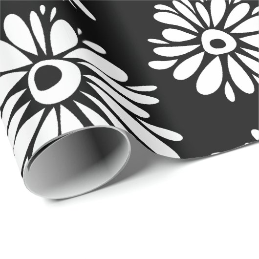 Minimalist Groovy Black and White Daisy Pattern Geschenkpapier (Rolleneckpunkt)