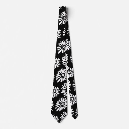 Minimalist Groovy Black and White Daisy Pattern Krawatte (Vorderseite)