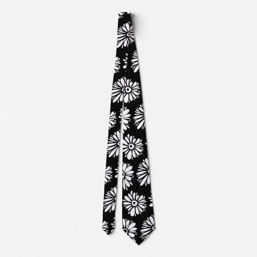 Minimalist Groovy Black and White Daisy Pattern Krawatte (Rückseite)