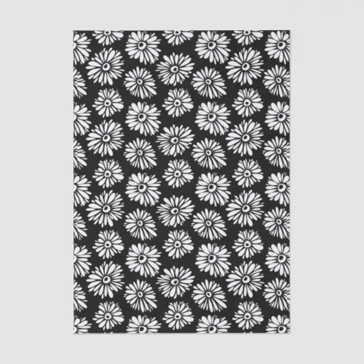 Minimalist Groovy Black and White Daisy Pattern Seidenpapier (Vorderseite)