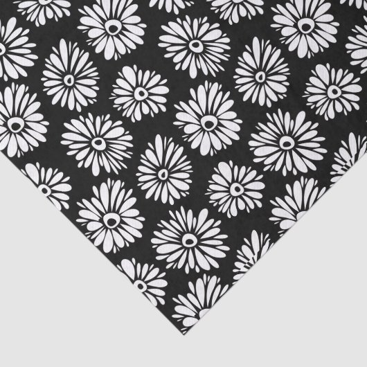 Minimalist Groovy Black and White Daisy Pattern Seidenpapier (Ausschnitt)