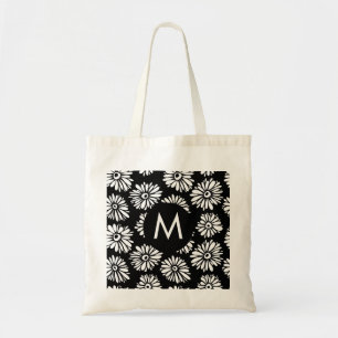 Minimalist Groovy Schwarz-Weiß-Daisy-Monogramm Tragetasche