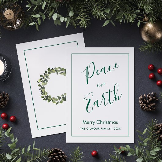 Minimalist|Grüner Frieden auf Erden Weihnachtskart Einladung