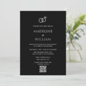 Minimalist Hand Drawn Rings Black Qr Code Wedding Einladung (Stehend Vorderseite)