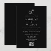 Minimalist Hand Drawn Rings Black Qr Code Wedding Einladung (Vorne/Hinten)