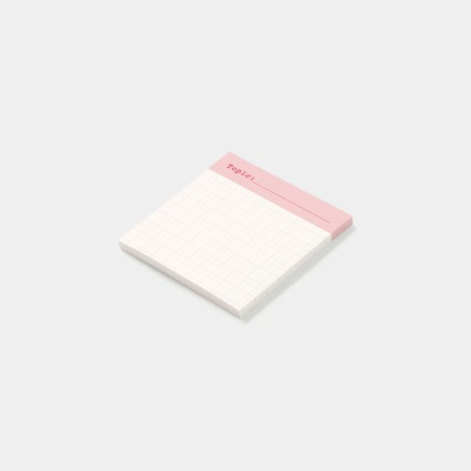 Minimalist HandDrawn Grid Topic Header Ballet Pink Post-it Klebezettel (angewinkelt)