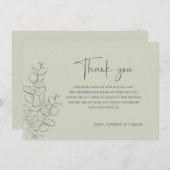 Minimalist handdrawn leaves green script wedding dankeskarte (Vorne/Hinten)