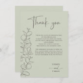 Minimalist handdrawn leaves green script wedding dankeskarte (Vorne/Hinten)