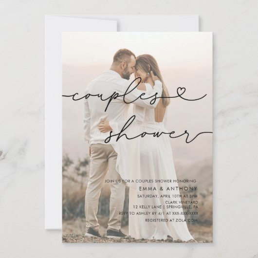 Minimalist Handwritten Heart Couples Shower Einladung (Vorderseite)