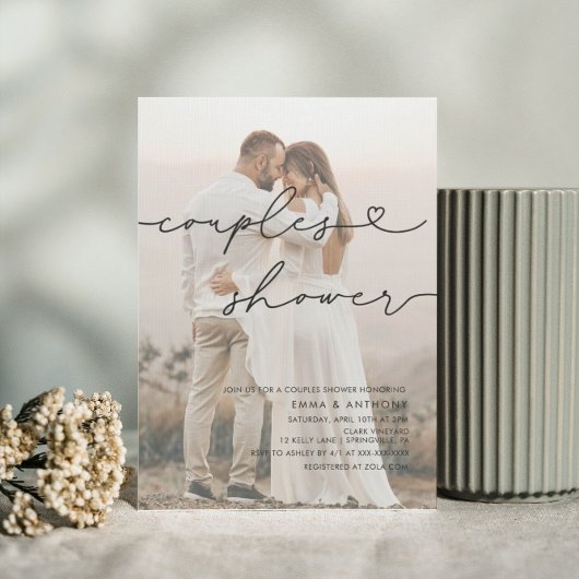 Minimalist Handwritten Heart Couples Shower  Einladung