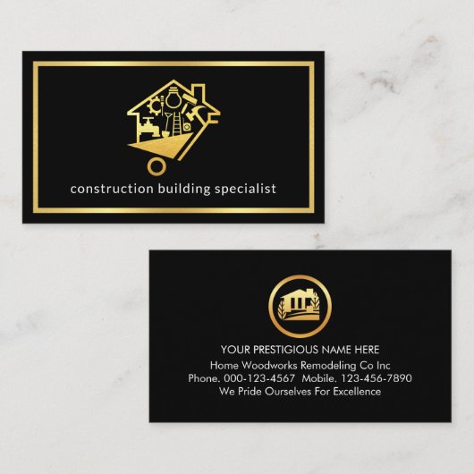 Minimalist Handyman Tools In Gold Frame Visitenkarte (Vorne/Hinten)