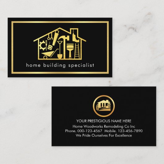 Minimalist Handyman Tools In Gold Frame Visitenkarte (Vorne/Hinten)