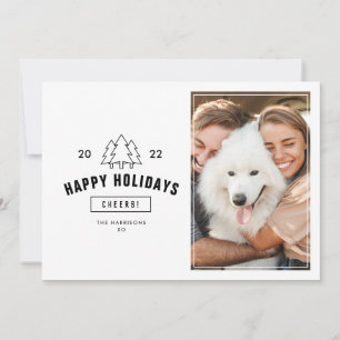 Minimalist Happy Holidays Paar Multi Foto Hund Feiertagskarte